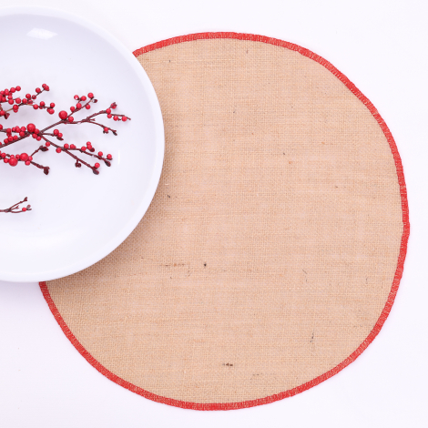 Kırmızı overlok kenarlı yuvarlak jüt supla, 36 cm / 1 adet - Bimotif (1)