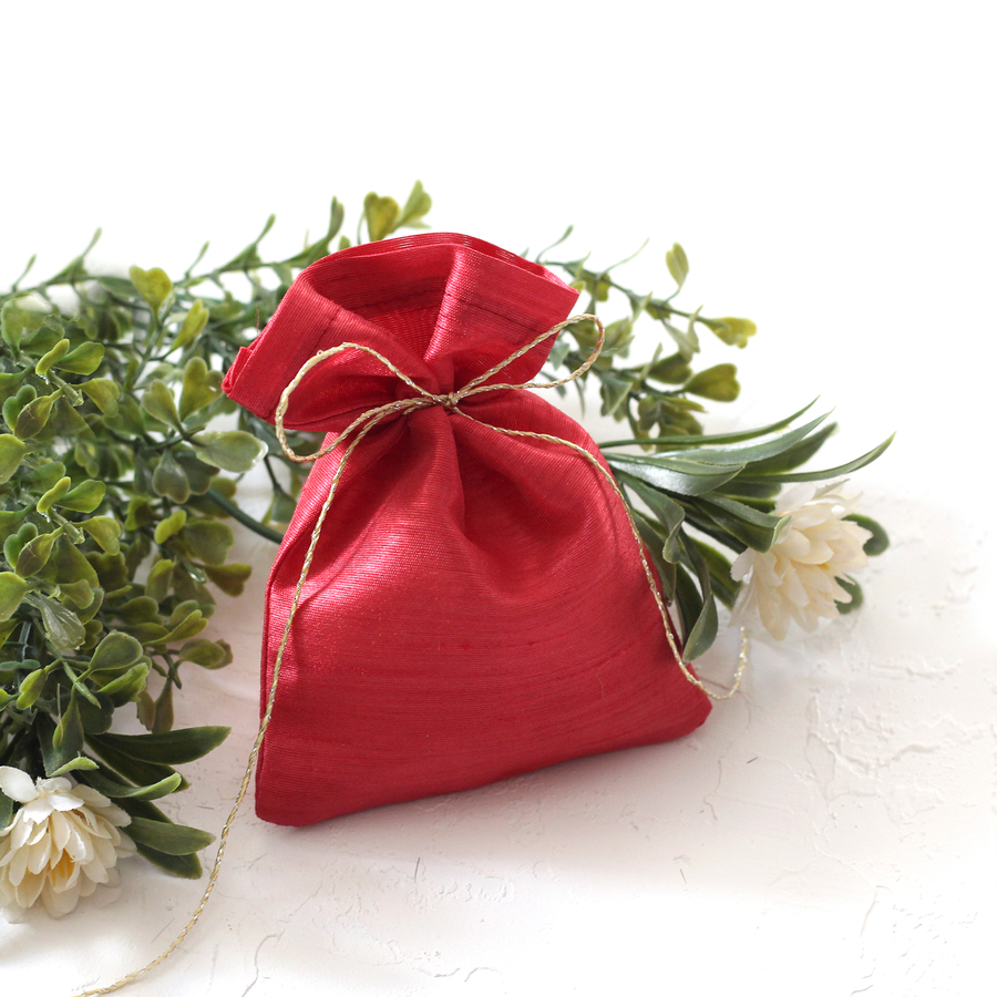 Kırmızı simli kumaş hediye kesesi, 10x15 cm / 3 adet - 2