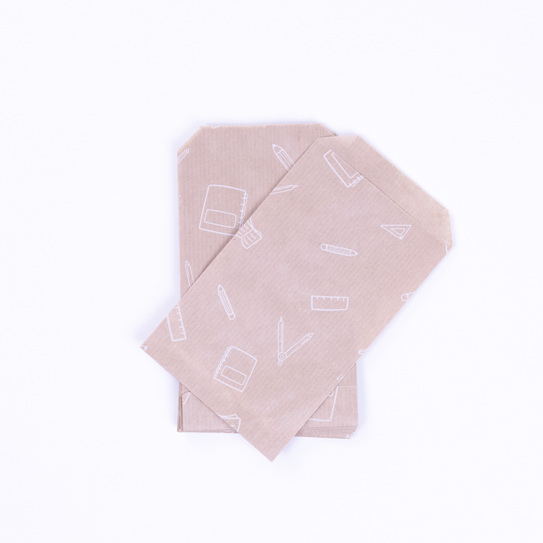 Kırtasiye Desenli Kese Kağıdı, Kraft-beyaz / 11x20 Cm - 1000 Adet