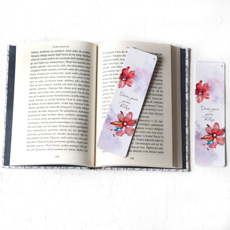 Kitap ayracı, kırmızı çiçek / 2 adet - Bimotif