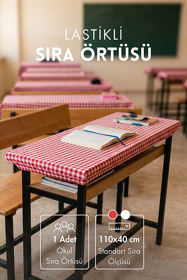 1 adet Lastikli Okul Sıra Örtüsü (Pamukludur) 110x40 cm - Kırmızı - 1