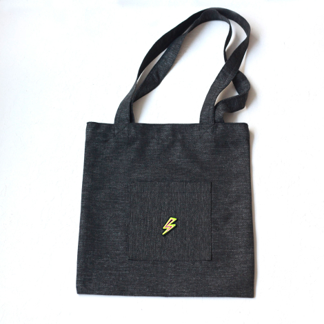 Lightning, siyah poly-keten kumaş çanta, 35x40 cm - Bimotif