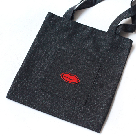 Lips, siyah poly-keten kumaş çanta, 35x40 cm - Bimotif (1)