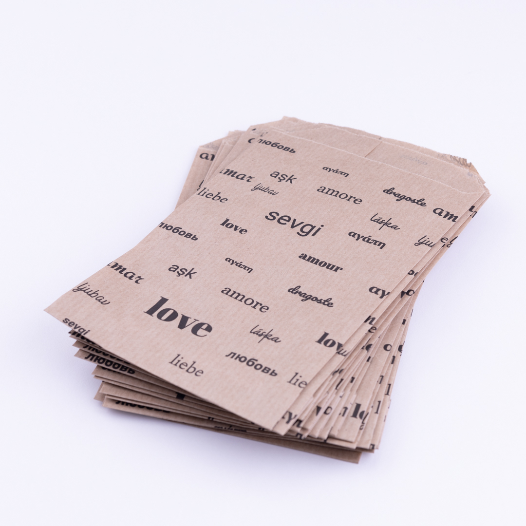 Love Desenli Kese Kağıdı, Kraft-siyah / 18x30 Cm - 10 Adet