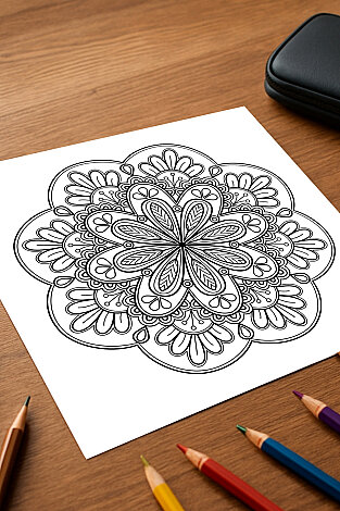 Mandala Boyama Kitabı (25 Sayfa) Yetişkinler için Geometrik, Çiçek, Hayvan Desenli Mandala Boyama - 4