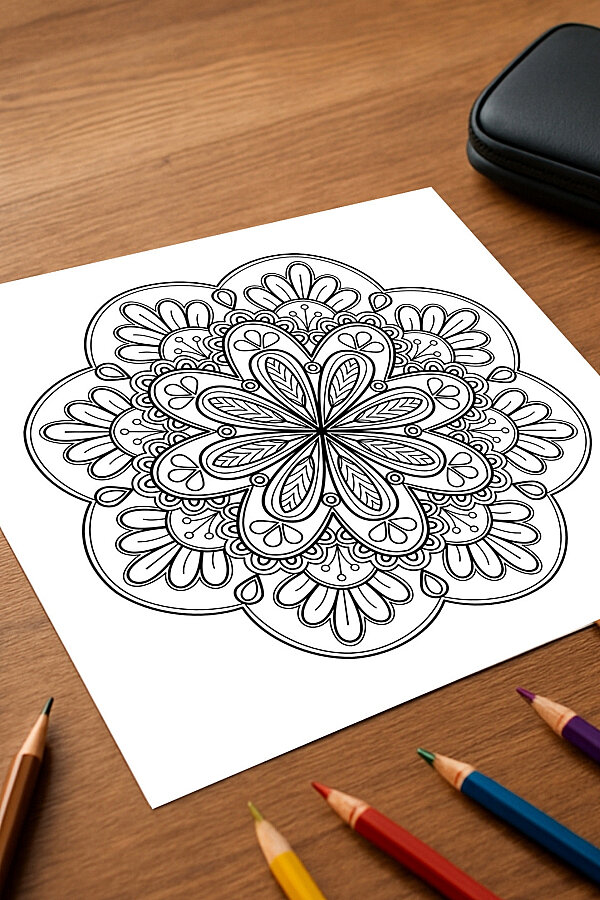 Mandala Boyama Kitabı (25 Sayfa) Yetişkinler için Geometrik, Çiçek, Hayvan Desenli Mandala Boyama - 4
