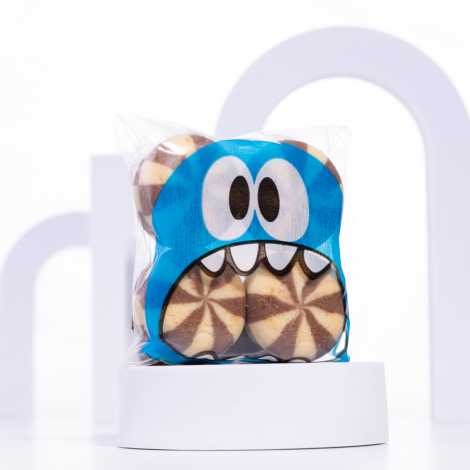 Mavi canavar desenli bantlı cake pops ve kurabiye poşeti, 10x15 cm / 100 adet - Bimotif