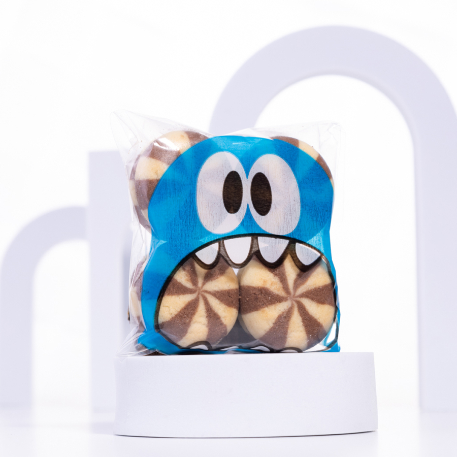 Mavi canavar desenli bantlı cake pops ve kurabiye poşeti, 10x15 cm / 100 adet - 1