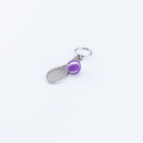 Metal raket ve tenis topu anahtarlık / Mor - Bimotif