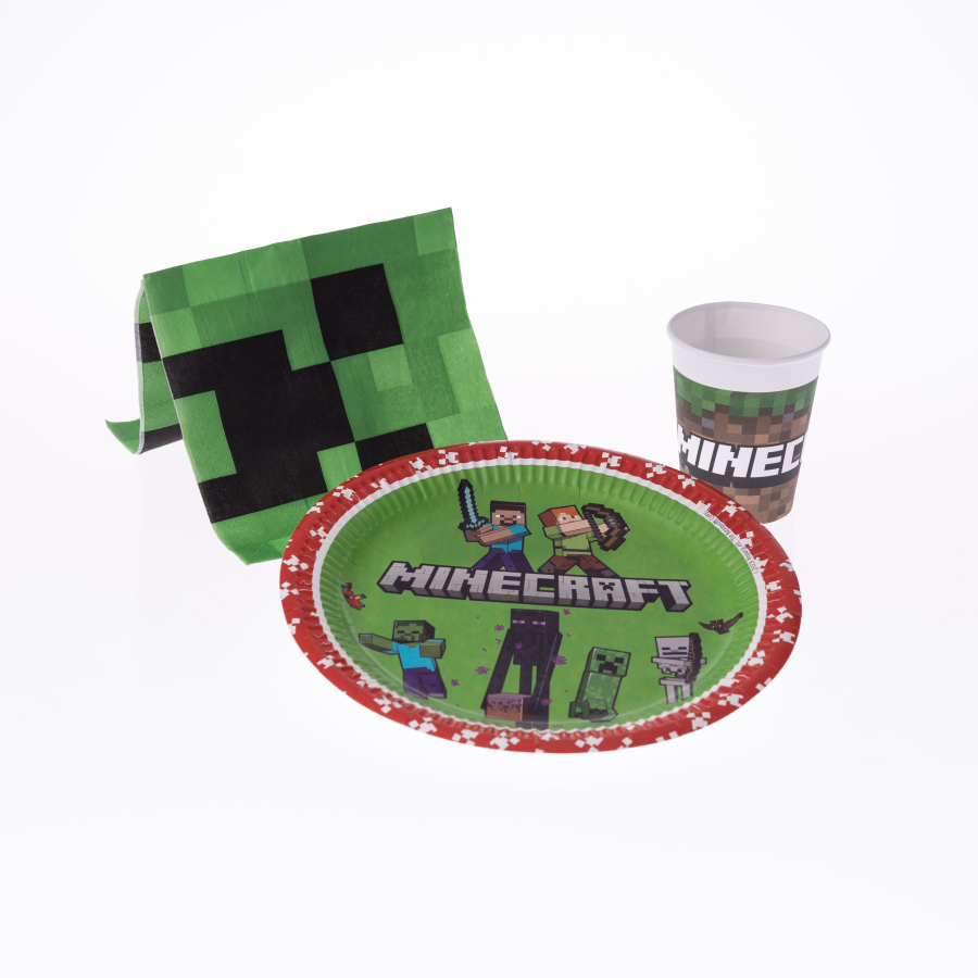 Minecraft temalı 3 parça parti seti / Tabak, Bardak, Peçete / 4er adet - 1