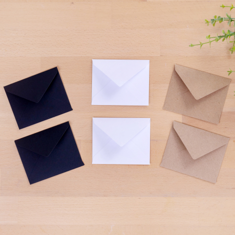 Minik zarf seti, 7x9 cm / 6 adet (Kraft-Beyaz-Siyah) - Bimotif