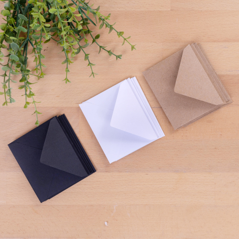 Minik zarf seti, 7x9 cm / 15 adet (Kraft-Beyaz-Siyah) - Bimotif