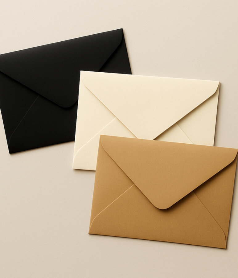 Minik zarf seti, 7x9 cm / 30 adet (10 Kraft Zarf-10 Krem Zarf- 10 Siyah Zarf) - 1