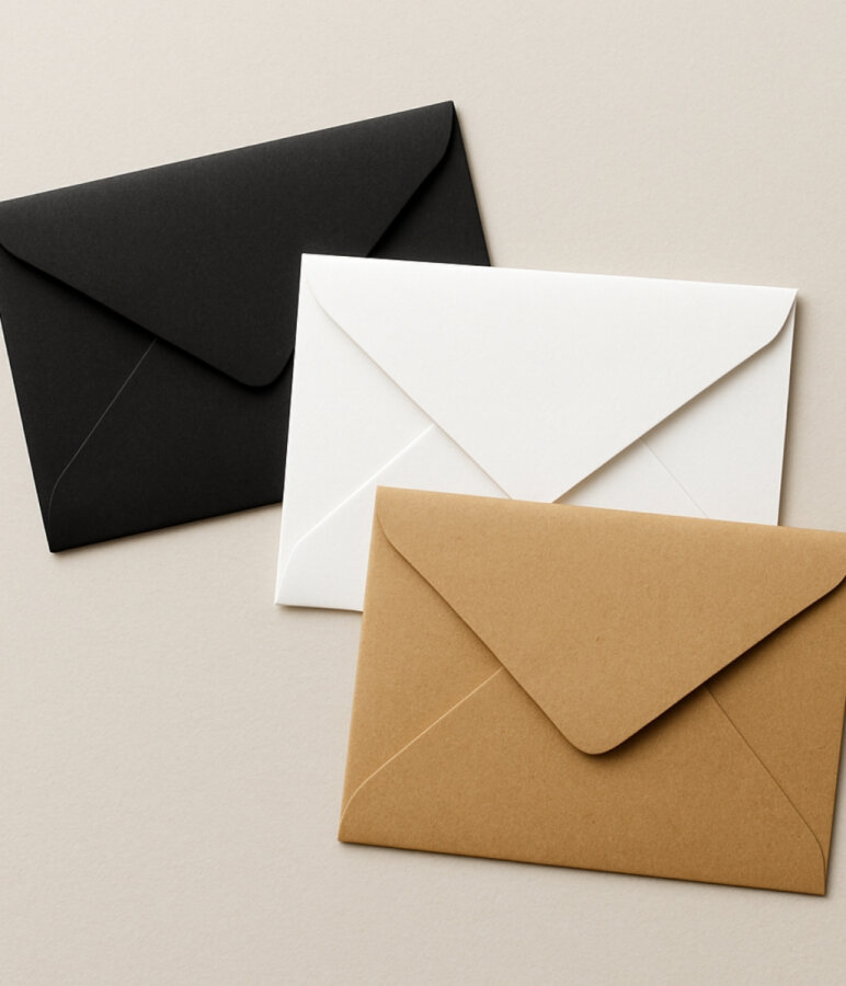 Minik zarf seti, 7x9 cm / 30 adet (10 Kraft Zarf-10 Beyaz Zarf- 10 Siyah Zarf) - 1