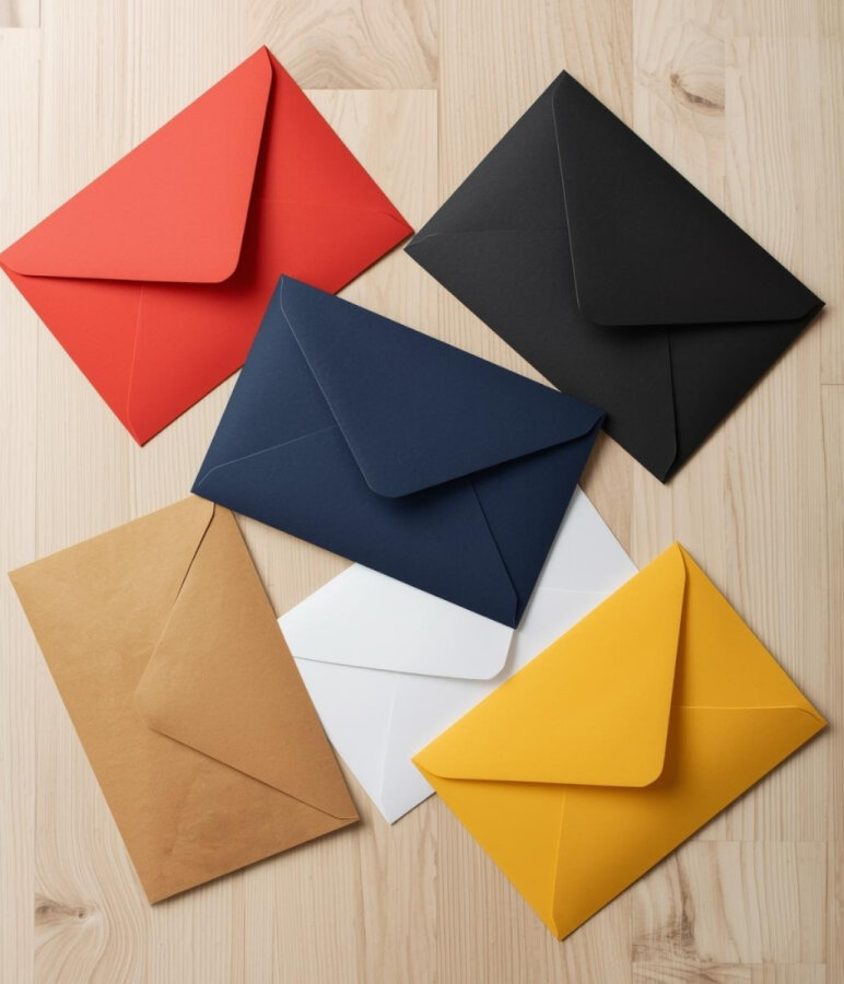 Minik zarf seti, 7x9 cm / 30 adet (Siyah-Beyaz-Kraft-Kırmızı-Lacivert-Sarı) - 1