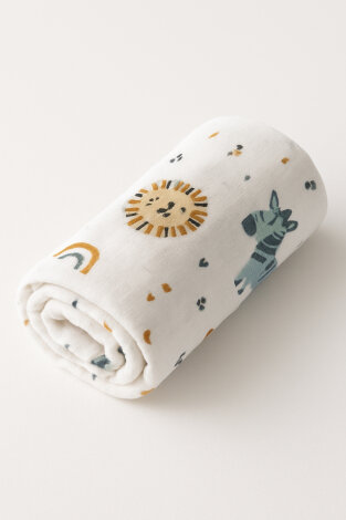 Müslin Örtü ve Battaniye, 80x80 cm (Aslan desenli puset, beşik, kundak için müslin örtüsü) - 4