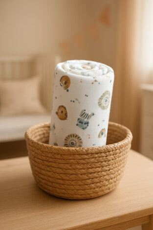 Müslin Örtü ve Battaniye, 80x80 cm (Aslan desenli puset, beşik, kundak için müslin örtüsü) - Bimotif