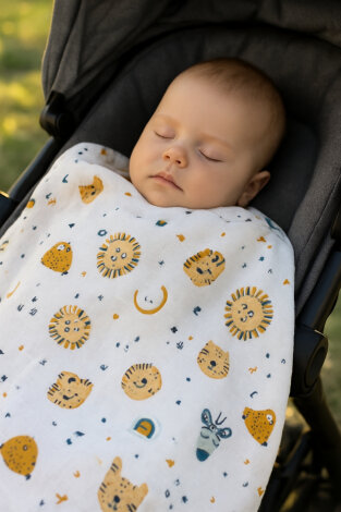 Müslin Örtü ve Battaniye, 80x80 cm (Aslan desenli puset, beşik, kundak için müslin örtüsü) - Bimotif (1)