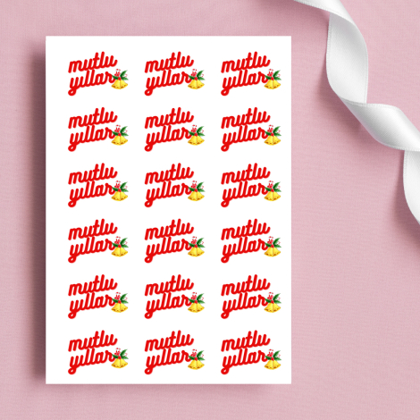 Mutlu yıllar yazılı sticker, 20 adet (1 sayfa) - Bimotif
