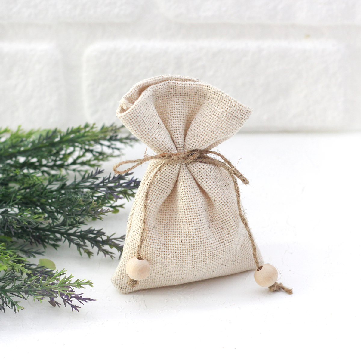 Natürel Kese, Jüt İpli Boncuklu / 10x15 Cm (100 Adet)