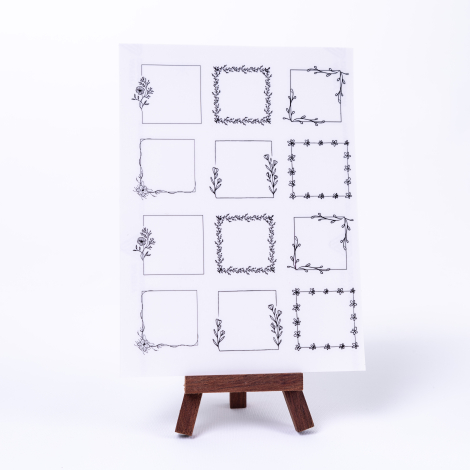 Not yazılabilir 12 şekilli çerçeve şeffaf sticker seti, yaprak ve çiçekli kare, A5 / 10 sayfa - Bimotif