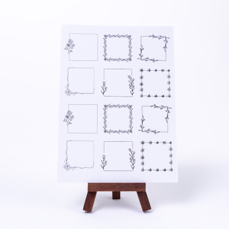 Not yazılabilir 12 farklı şekilli çerçeve sticker seti, yaprak ve çiçekli kare, A5 / 50 sayfa - Bimotif
