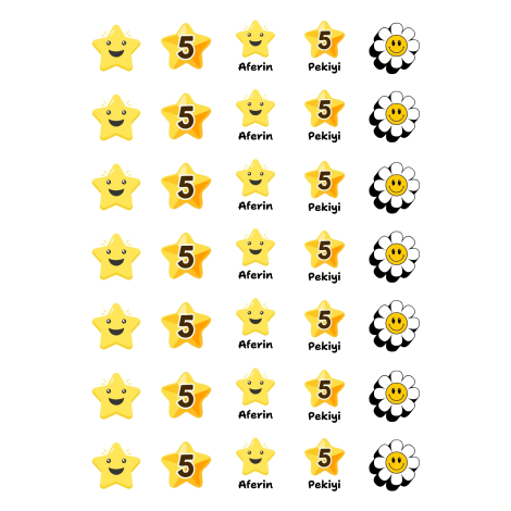 Öğrenci değerlendirme amaçlı şekilli sticker seti, 350 adet (10 sayfa) - Bimotif