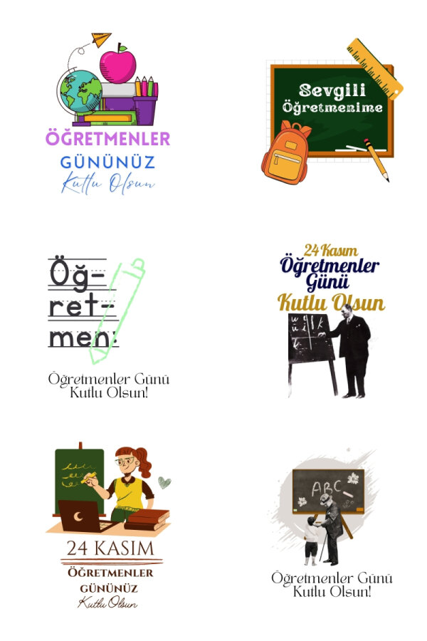Öğretmenler Günü sticker seti, 4x4 cm, 150 adet (10 Sayfa) - 2