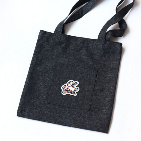 Oh Yeah, siyah poly-keten kumaş çanta, 35x40 cm - Bimotif (1)
