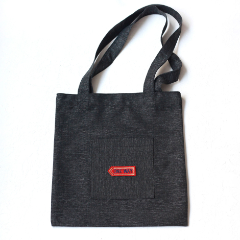One Way, siyah poly-keten kumaş çanta, 35x40 cm - Bimotif