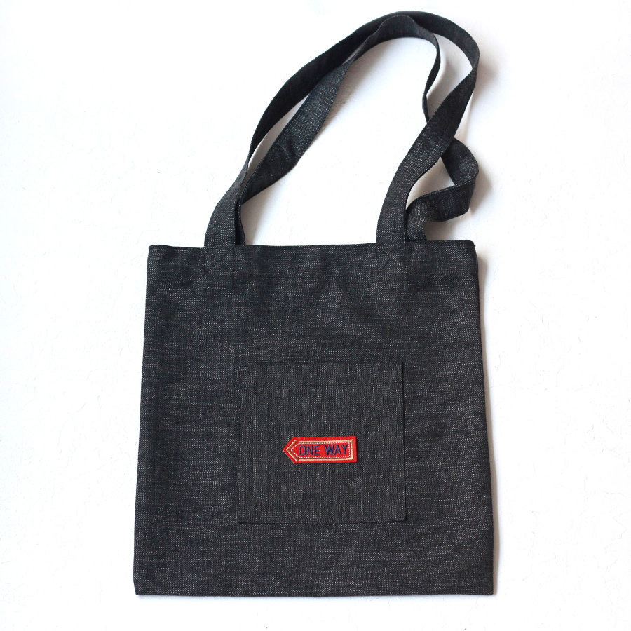 One Way, siyah poly-keten kumaş çanta, 35x40 cm - 1