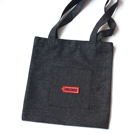 One Way, siyah poly-keten kumaş çanta, 35x40 cm - 2