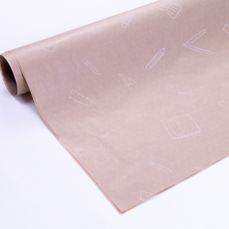 Paket kağıdı, kırtasiye desenli, kraft-beyaz, 70x100 cm / 20 adet - Bimotif