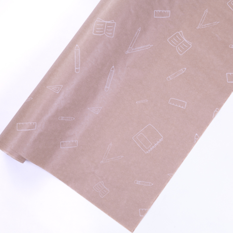 Paket kağıdı, kırtasiye desenli, kraft-beyaz, 70x100 cm / 20 adet - Bimotif (1)