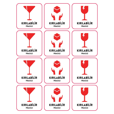 Paketlemeye özel 240 adet sticker, Dikkat kırılır / Fragile - Bimotif
