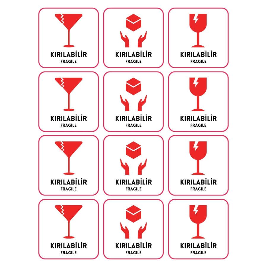 Paketlemeye özel 120 adet sticker, Dikkat kırılır / Fragile - 1