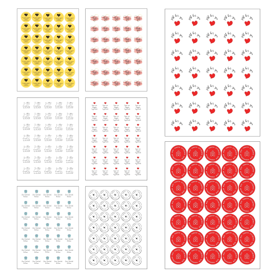 Paketlemeye özel 8 çeşit sticker seti, 560 adet (16 sayfa) - 2