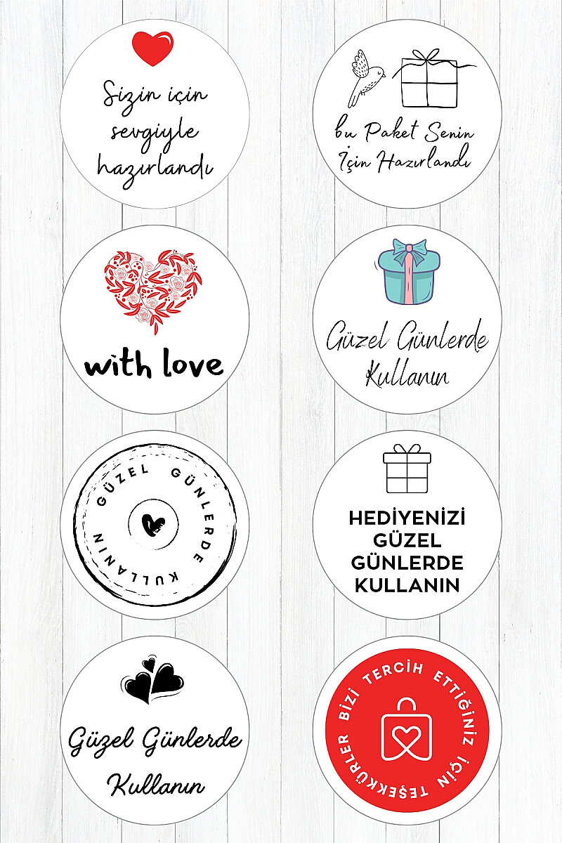 Paketlemeye özel 8 çeşit sticker seti, 560 adet (16 sayfa)