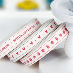 2 metre kalp desenli pamuk şerit kurdele, en 1.5 cm (Hediye paketi süsü) - 3