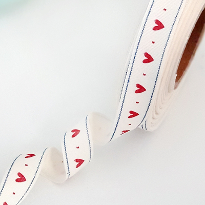 10 metre kalp desenli pamuk şerit kurdele, en 1.5 cm (Hediye paketi süsü) - 1