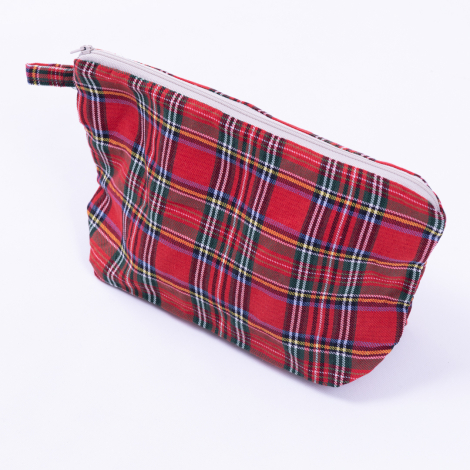 Pamuklu iskoç kumaştan ekose desenli makyaj çantası - Bimotif