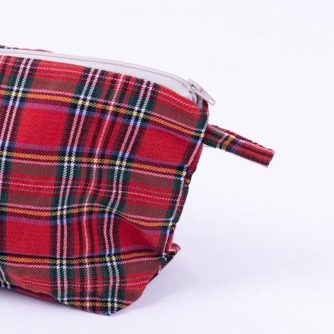 Pamuklu iskoç kumaştan ekose desenli makyaj çantası - Bimotif (1)