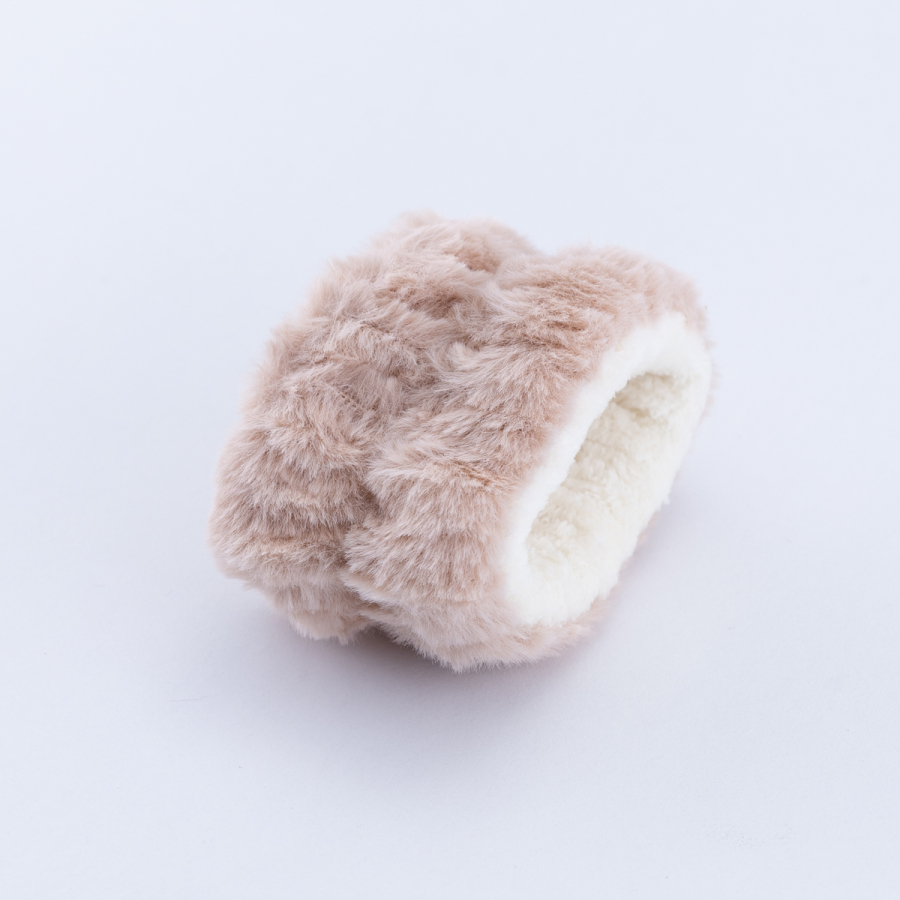 Peluş 2li makyaj ve banyo bileklik bandı / Bej - 2