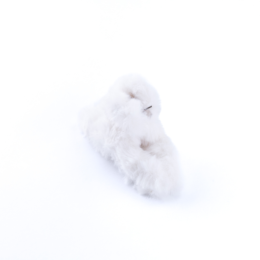 Peluş kaplı mandal saç tokası, Beyaz - 1
