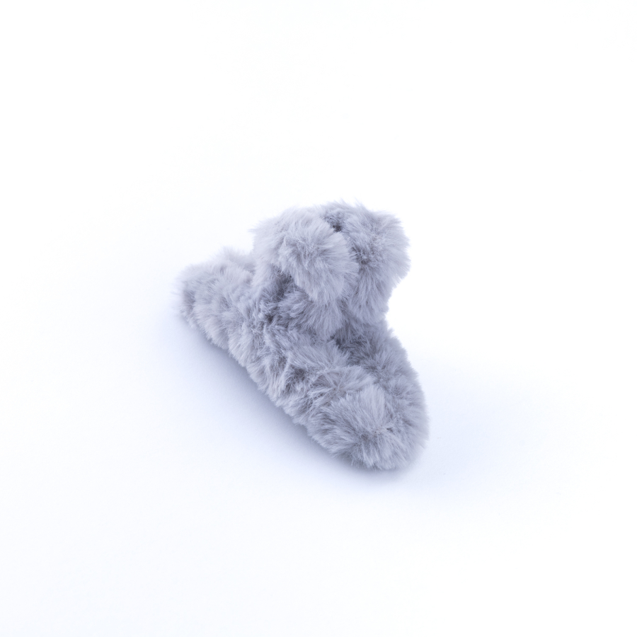 Peluş kaplı mandal saç tokası, Gri - 1