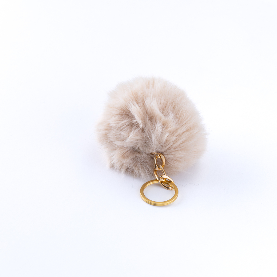Peluş ponpon anahtarlık, krem - 1