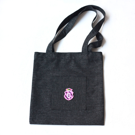 Pink 6, siyah poly-keten kumaş çanta, 35x40 cm - Bimotif