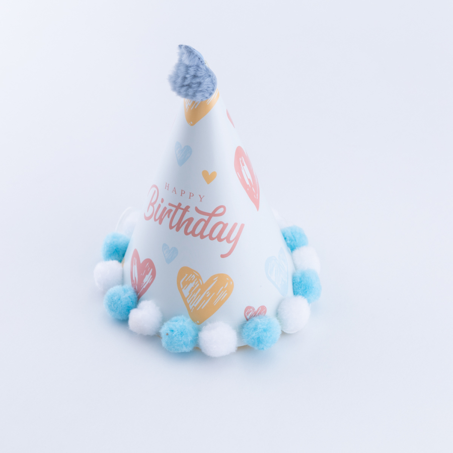 Ponponlu Happy Birthday şapka / Mavi - 1