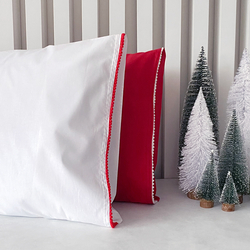 Ponponlu yılbaşı yastık kılıfı seti, 50x70 cm / kırmızı-beyaz / 2 adet - Bimotif