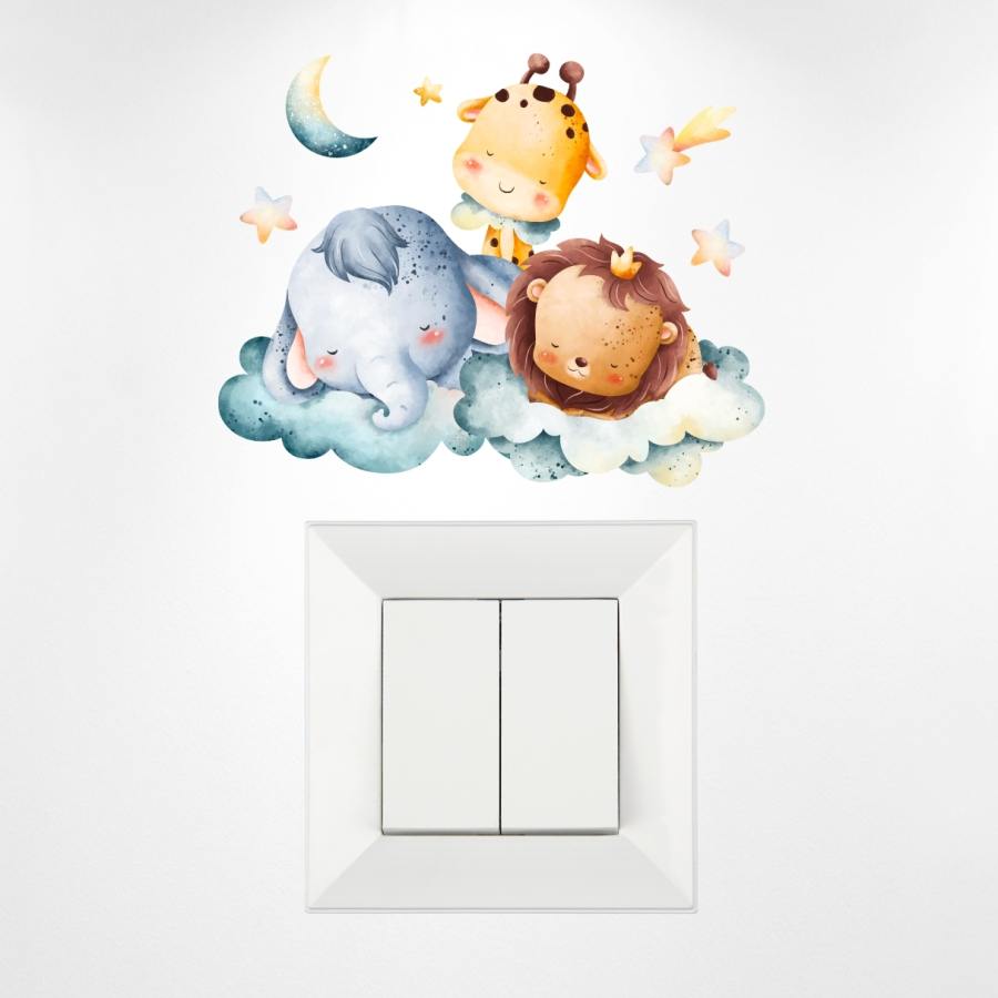 Priz sticker 10x15 cm, Sevimli Hayvanlar ve Bulut - 1